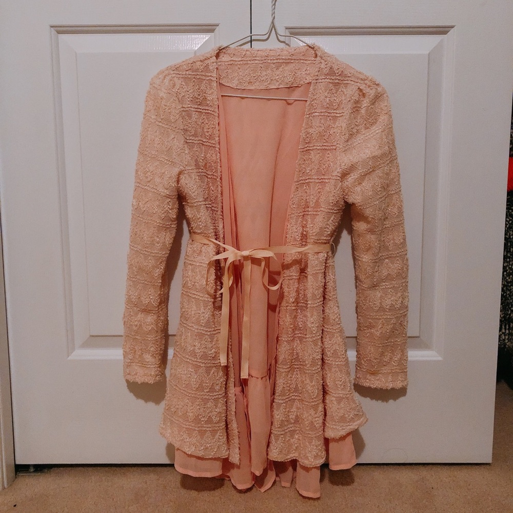 Blushy Peach Cardigan with Sparkling Embroidery